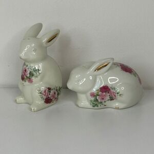 Formalities by Baum Bros Rose Chintz Bunny Rabbit Salt and Pepper Shakers Set